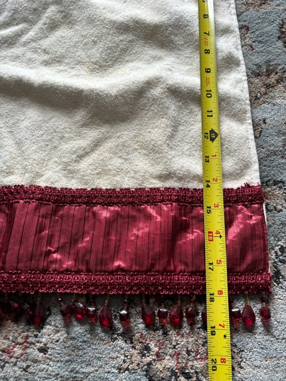 Vintage Gorgeous Elegant Bath Hand Towel with Burgundy Beaded Decorative Trim